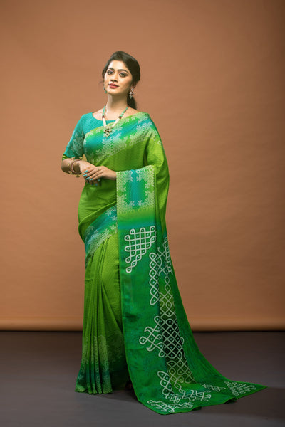 Emerald Sky Satin Print Saree