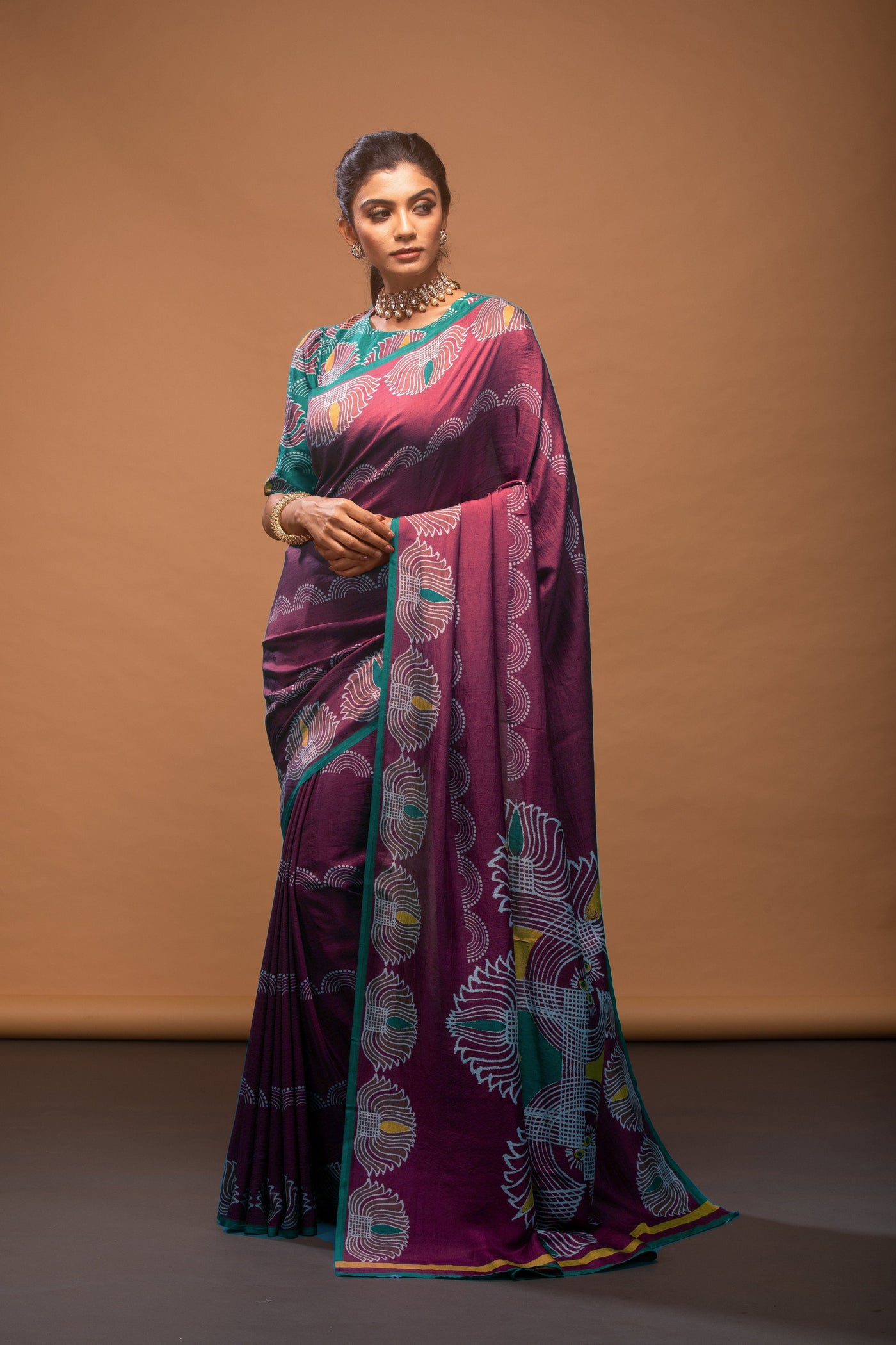 Auspicious Lotus Satin Print Saree