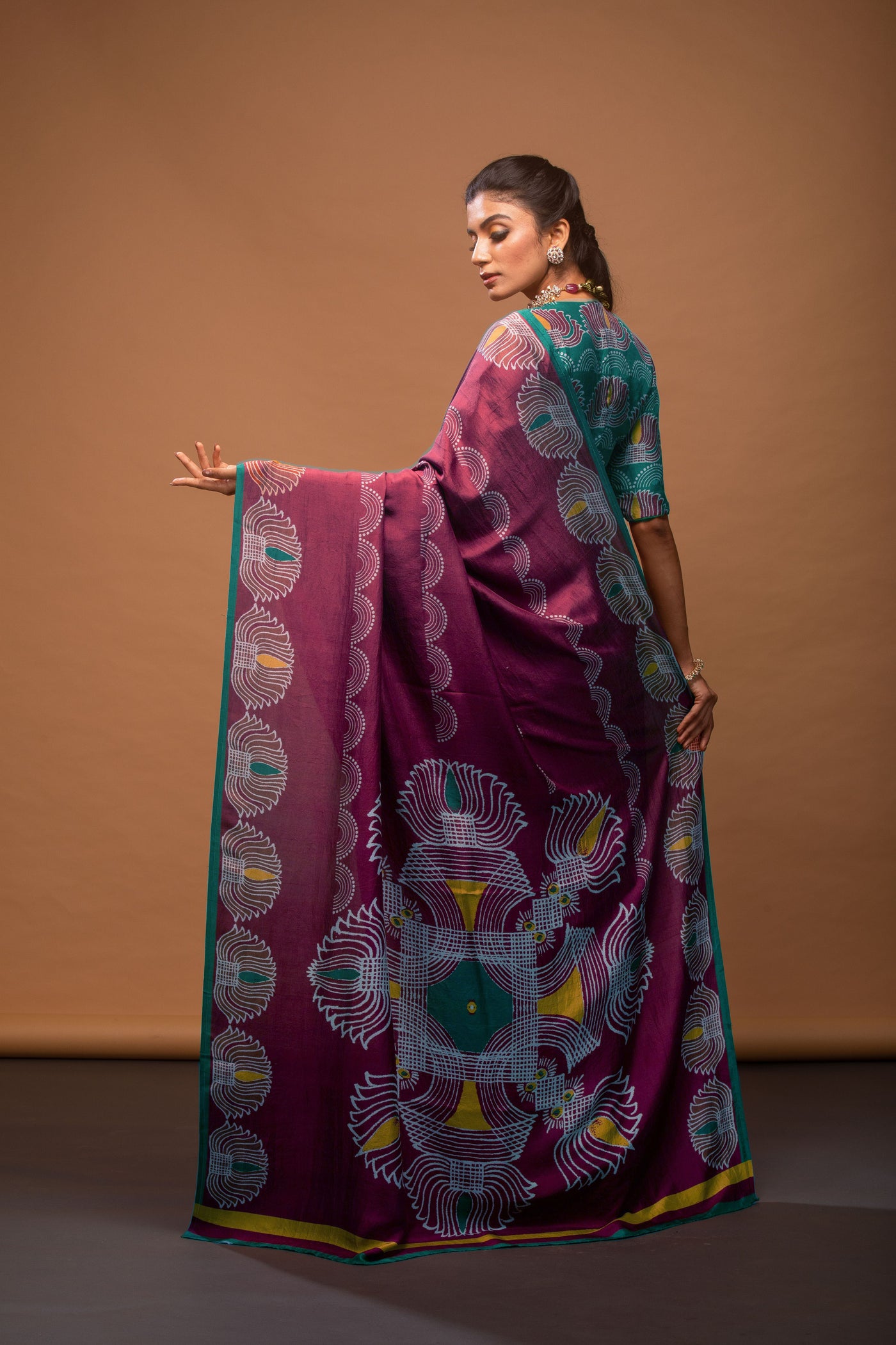 Auspicious Lotus Satin Print Saree