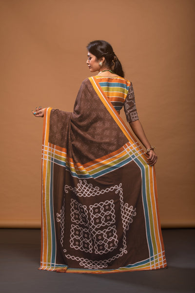 Earthy Elegance Satin Print Saree