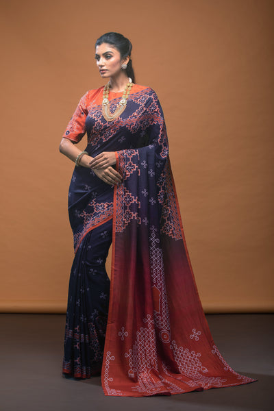 Fiery Amethyst Satin Print Saree