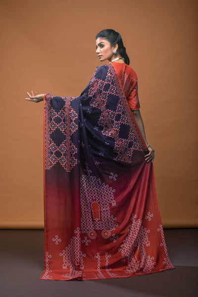 Fiery Amethyst Satin Print Saree